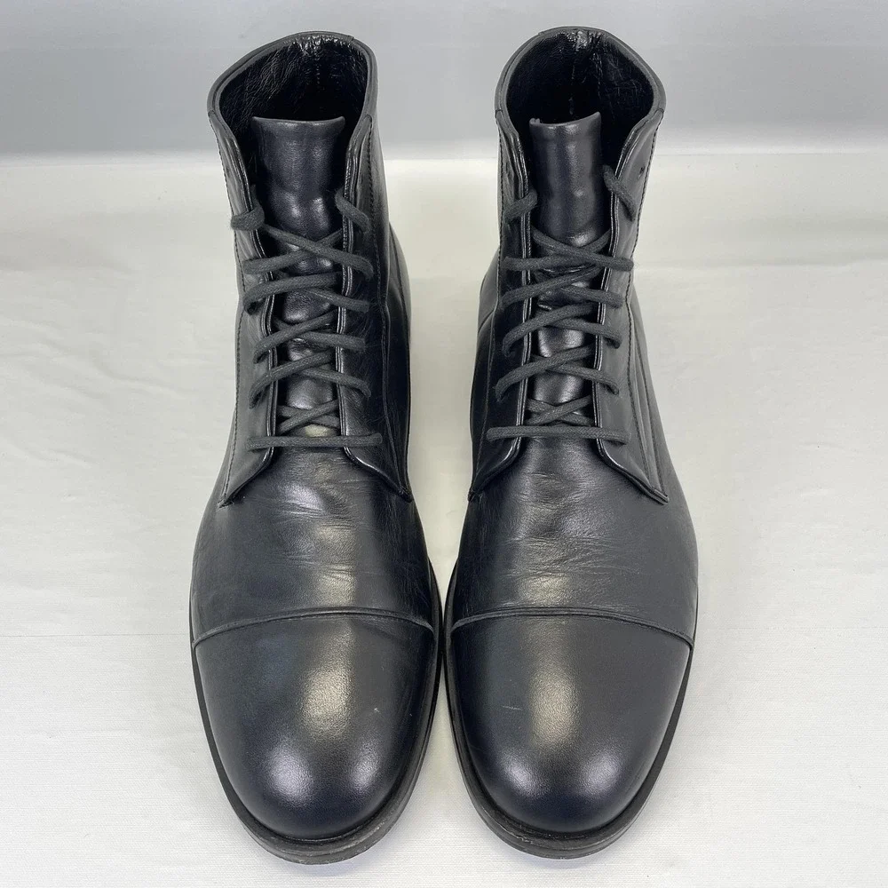 Alessandro Dell'Acqua Boots Mens Size 42 Black Leather Cap Toe Shoes - Italy